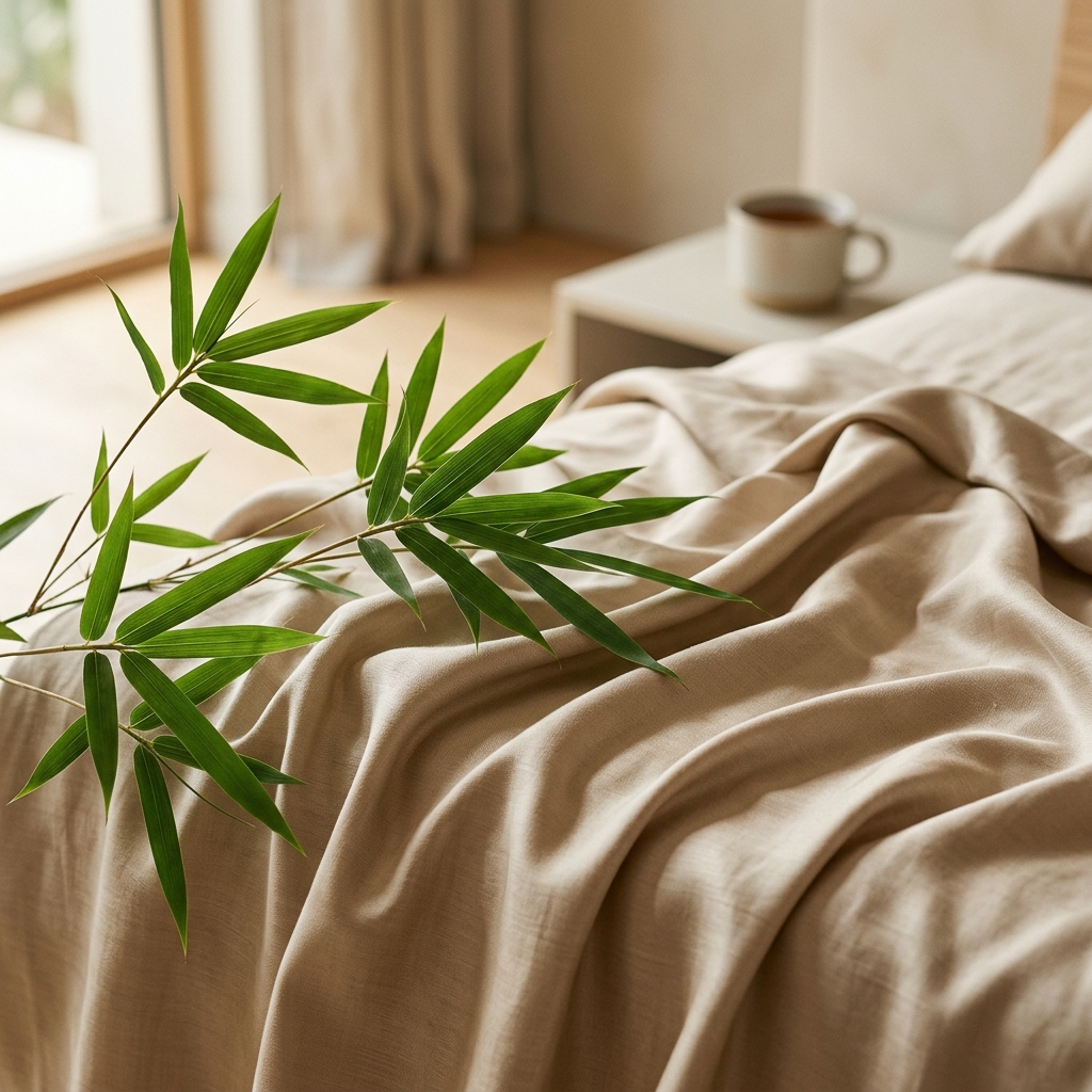 The Sateen Bed in soft Mist bamboo lyocell